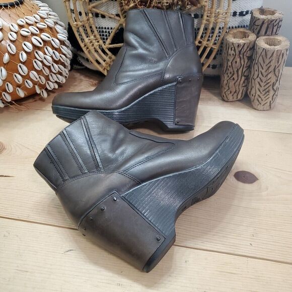 Dansko Faith Stud Wedge Ankle Boots Womens 7.5-8/38 Leather Brown Gore Comfort - Picture 5 of 16